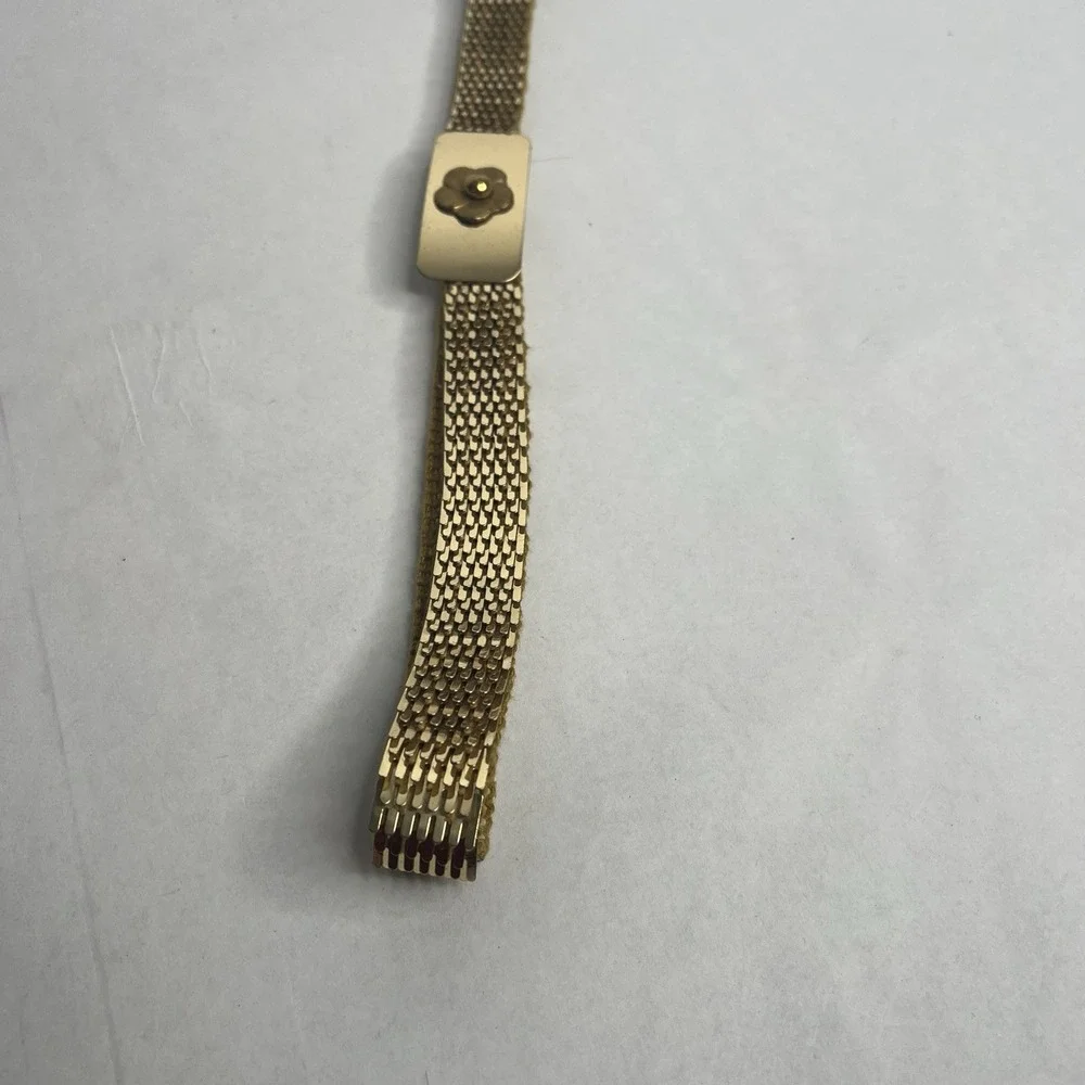 Vintage 1980s Goldtone Metal Fish Scale Elastic‎ Stretch Belt Flower Buckle EUC